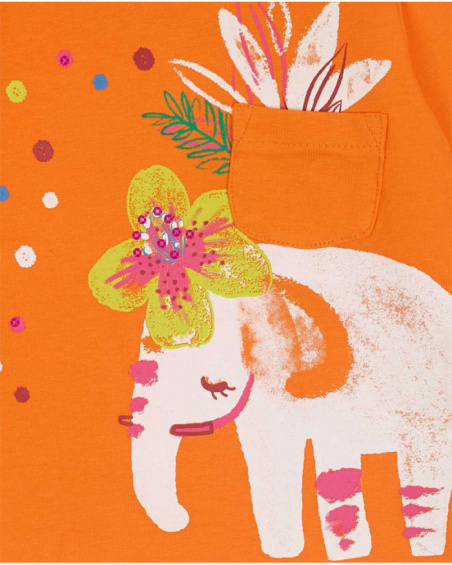 T-shirt long en maille orange pour fille Eco-Safari T-shirt long en maille orange pour fille Eco-Safari