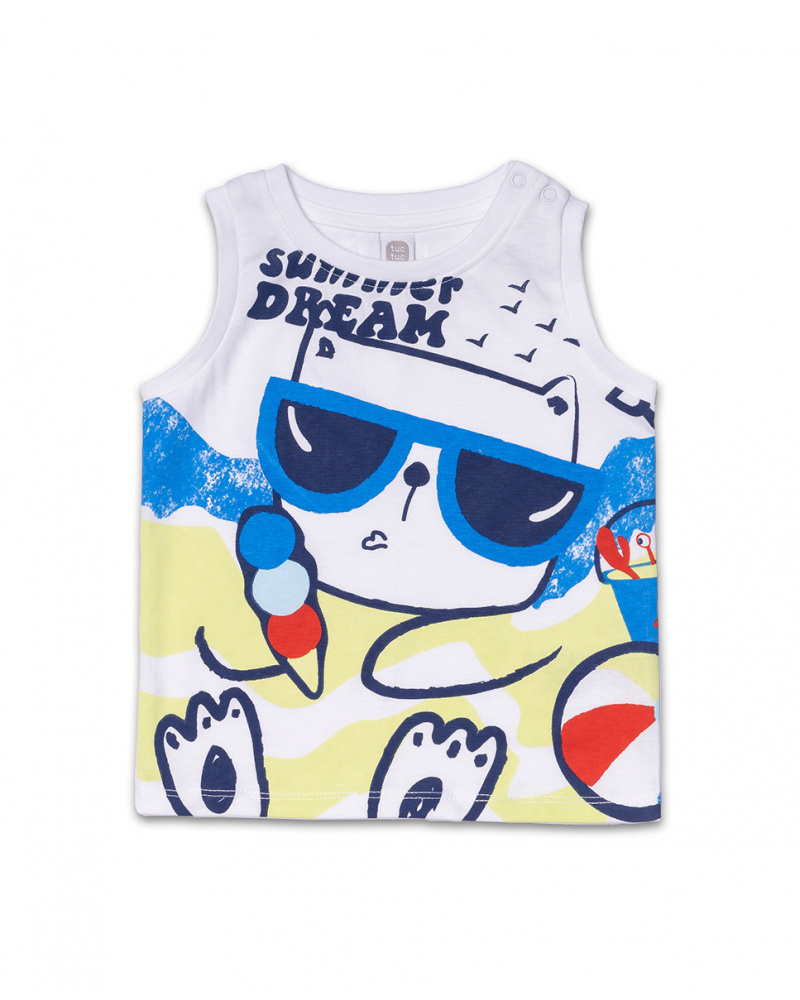 Débardeur en maille blanc pour garçon Beach Day