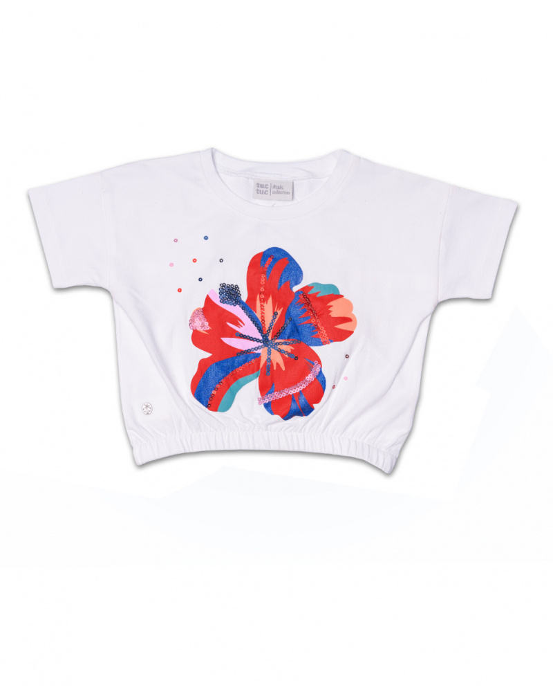 T-shirt blanc en maille à sequins pour fille Hello Playa
