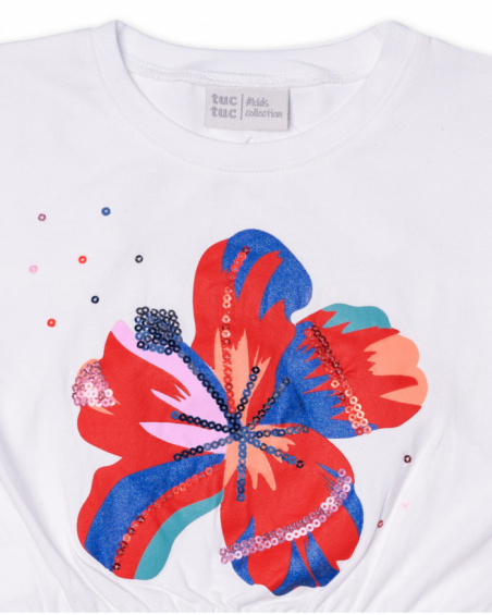 T-shirt blanc en maille à sequins pour fille Hello Playa T-shirt blanc en maille à sequins pour fille Hello Playa