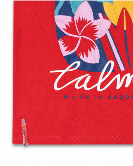 T-shirt en maille rouge pour fille Hello Playa T-shirt en maille rouge pour fille Hello Playa