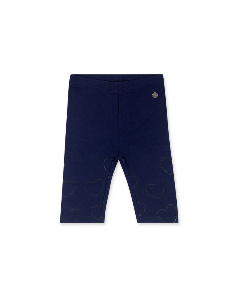 Legging pirate en maille bleu marine avec coeurs pour fille