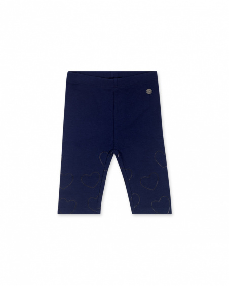 Legging pirate en maille bleu marine avec coeurs pour fille Legging pirate en maille bleu marine avec coeurs pour fille