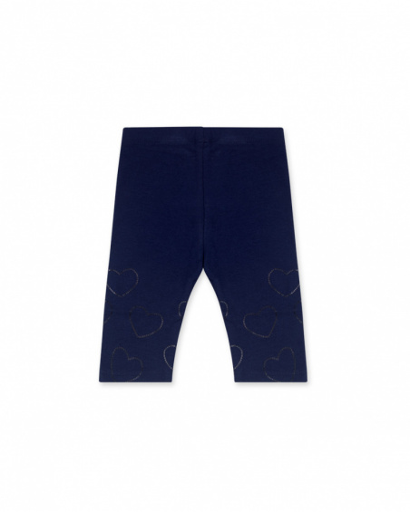 Legging pirate en maille bleu marine avec coeurs pour fille Legging pirate en maille bleu marine avec coeurs pour fille
