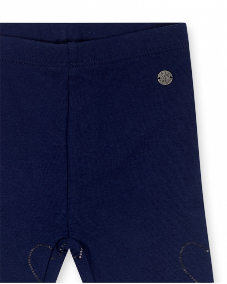 Legging pirate en maille bleu marine avec coeurs pour fille Legging pirate en maille bleu marine avec coeurs pour fille