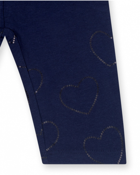Legging pirate en maille bleu marine avec coeurs pour fille Legging pirate en maille bleu marine avec coeurs pour fille