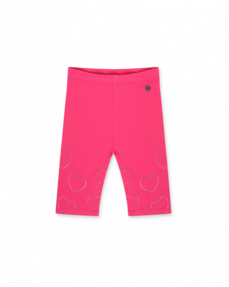 Legging pirate en maille fushia avec coeurs pour fille Basics Legging pirate en maille fushia avec coeurs pour fille Basics