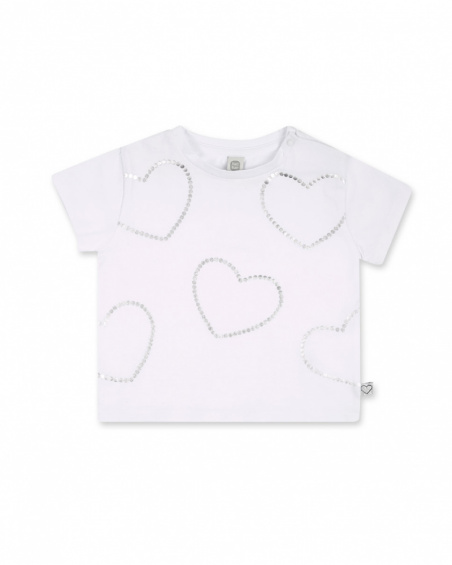 T-shirt blanc en maille coeurs fille Basics Bébé T-shirt blanc en maille coeurs fille Basics Bébé