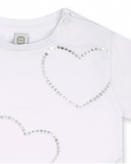 T-shirt blanc en maille coeurs fille Basics Bébé T-shirt blanc en maille coeurs fille Basics Bébé