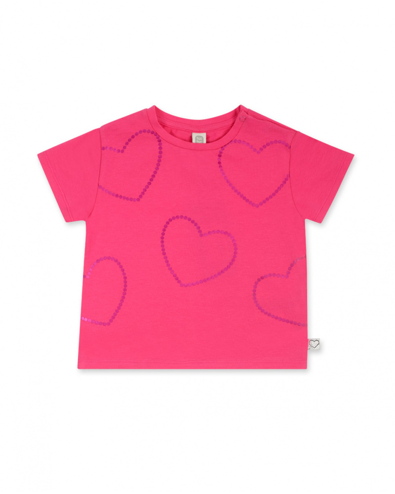 T-shirt maille coeurs fushia fille Basics Bébé