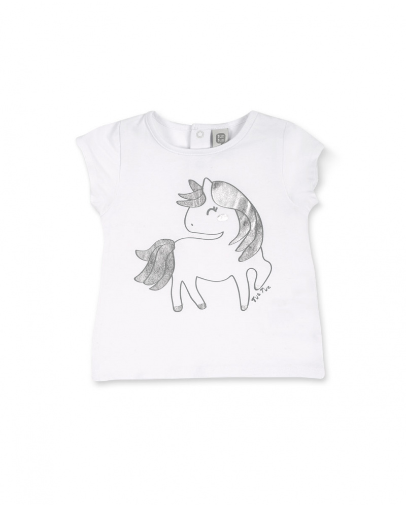 T-shirt blanc en maille pour fille Basics Bébé