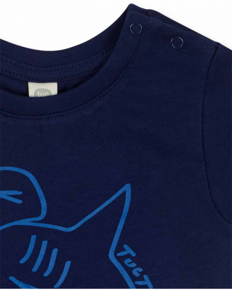 T-shirt bleu marine en maille garçon Basics Bébé