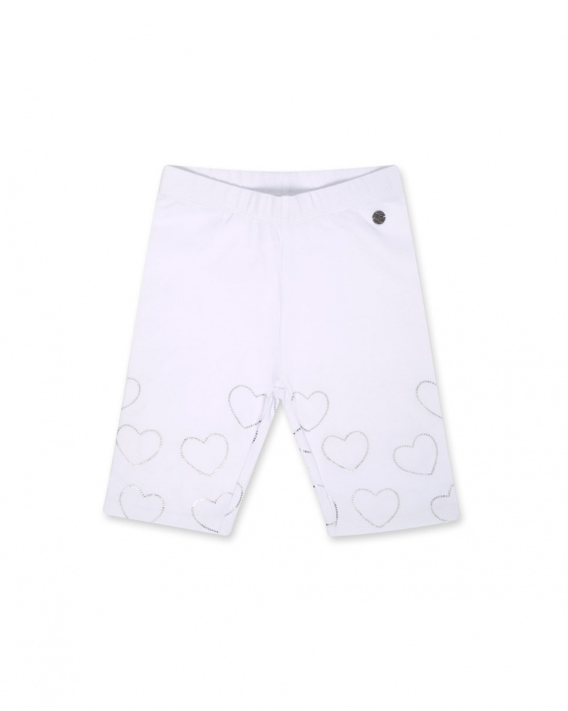 Legging cycliste fille Basics Kids blanc en maille coeurs