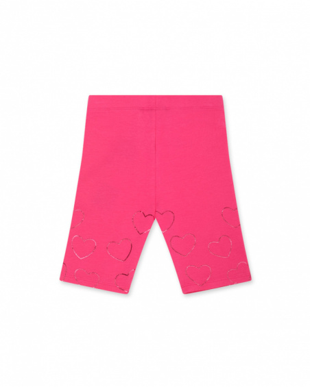 Legging cycliste en maille fuchsia avec coeurs pour fille Legging cycliste en maille fuchsia avec coeurs pour fille