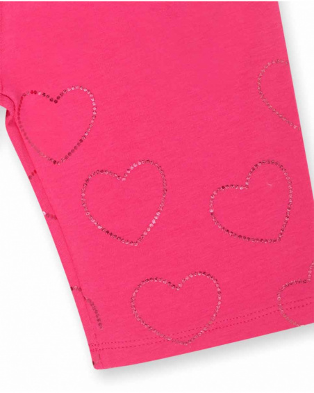 Legging cycliste en maille fuchsia avec coeurs pour fille Legging cycliste en maille fuchsia avec coeurs pour fille