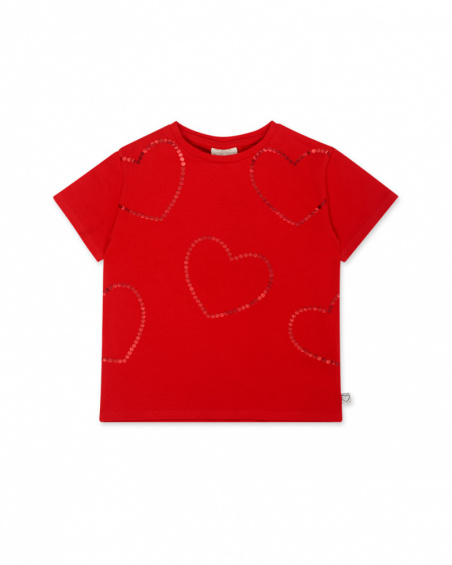 T-shirt coeurs en tricot rouge pour fille Basics Kids T-shirt coeurs en tricot rouge pour fille Basics Kids