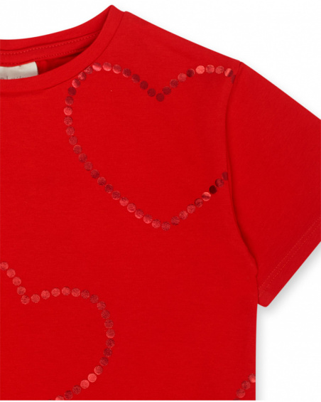 T-shirt coeurs en tricot rouge pour fille Basics Kids T-shirt coeurs en tricot rouge pour fille Basics Kids