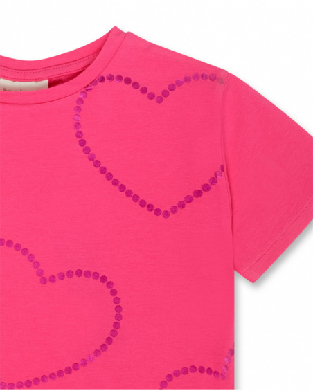 T-shirt maille coeurs fushia fille Basics Kids T-shirt maille coeurs fushia fille Basics Kids