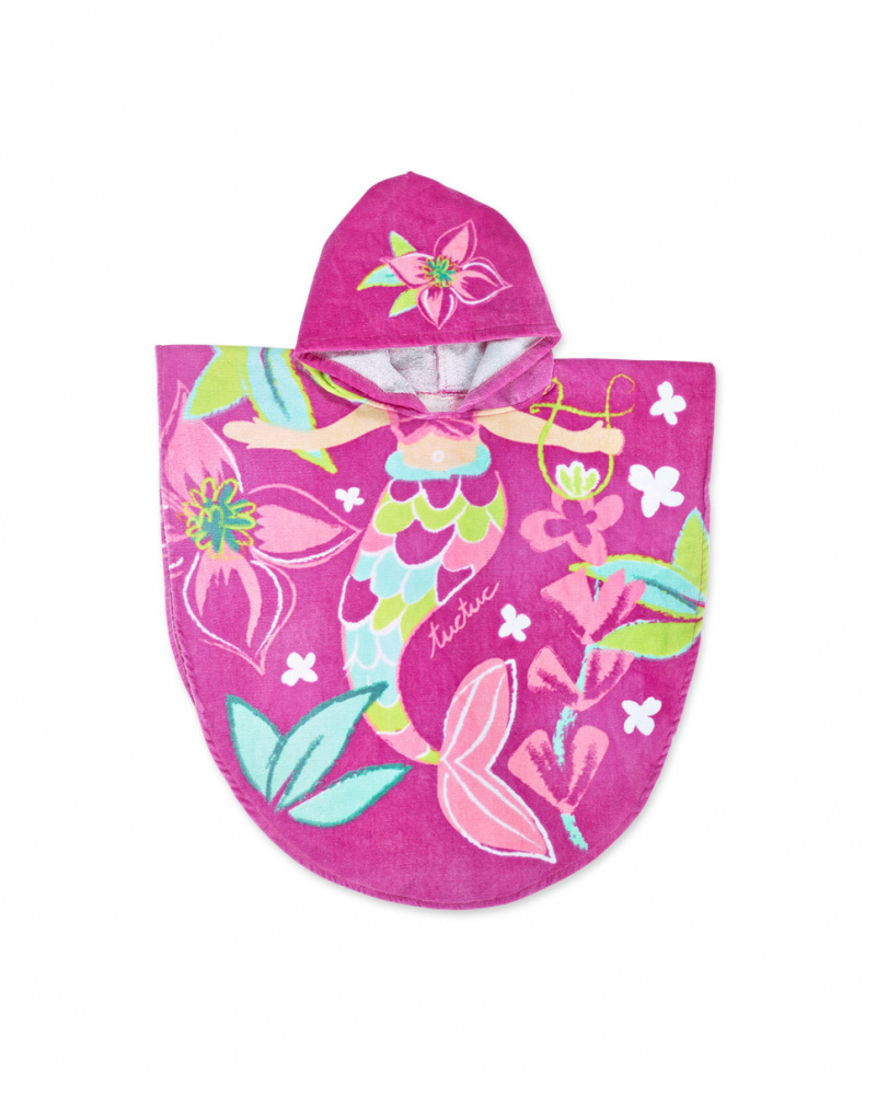 Serviette poncho fushia fille Coquillage