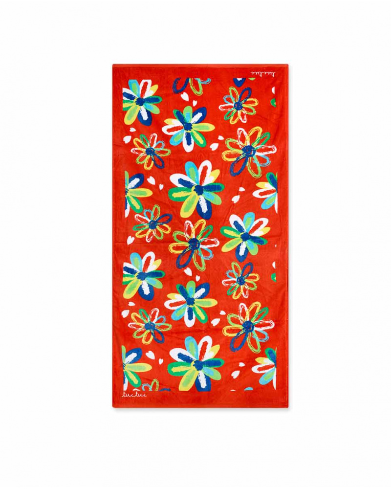 Serviette rouge fille Vacances