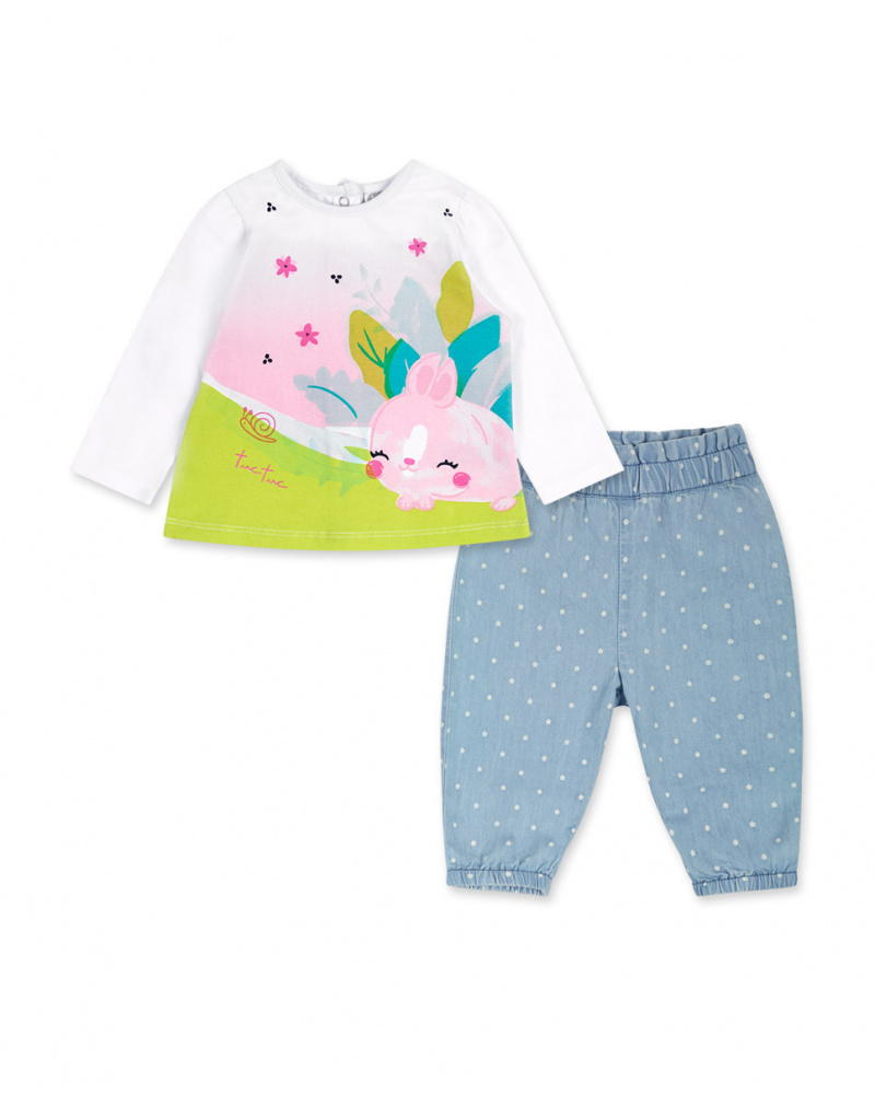 Ensemble tricot denim blanc fille Time to plant