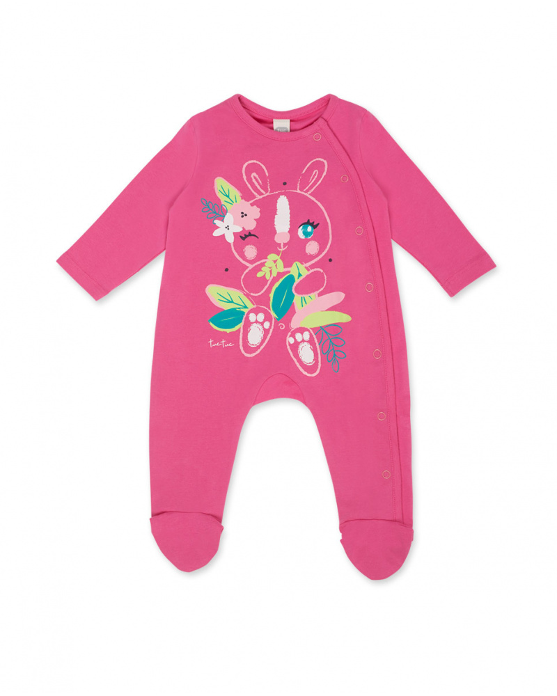 Barboteuse en maille fuchsia pour fille Le temps des plantes