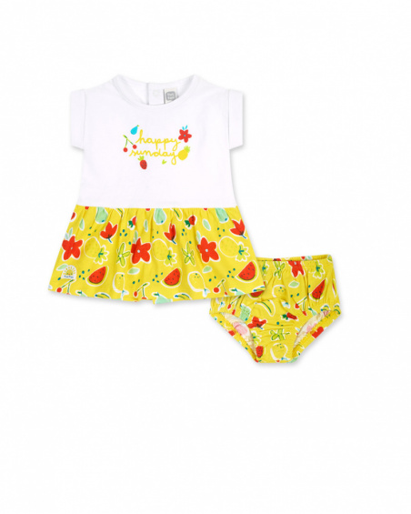Robe Sunday jaune en maille blanche pour fille Robe Sunday jaune en maille blanche pour fille