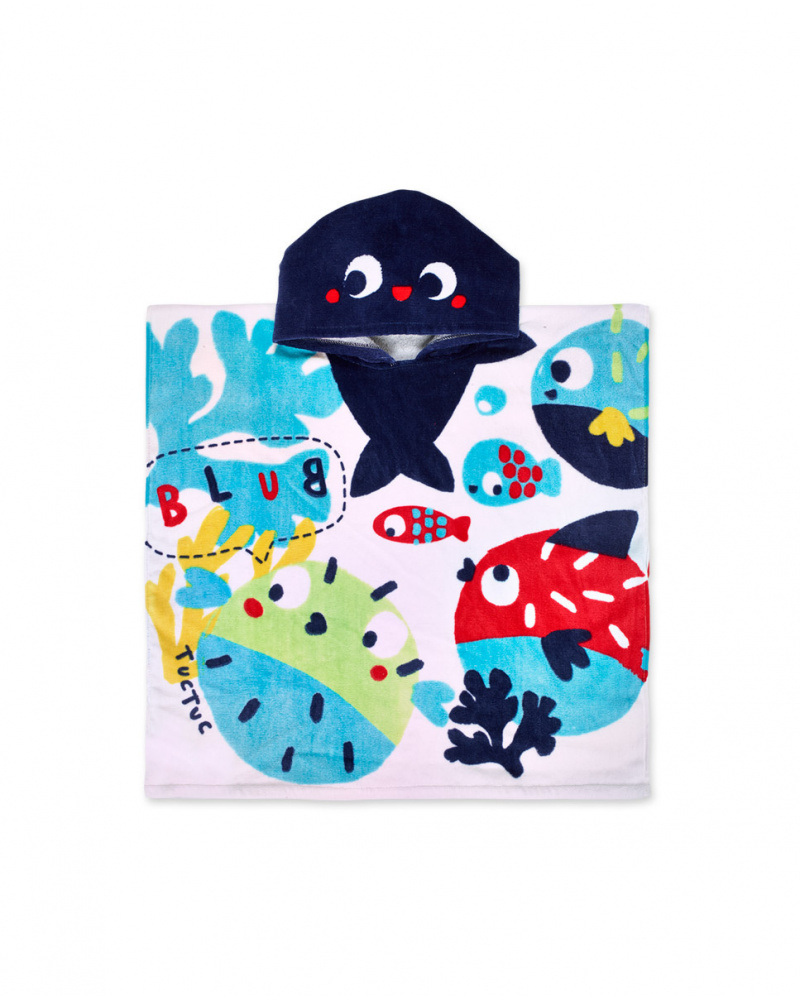 Serviette poncho blanche pour garçon Blub