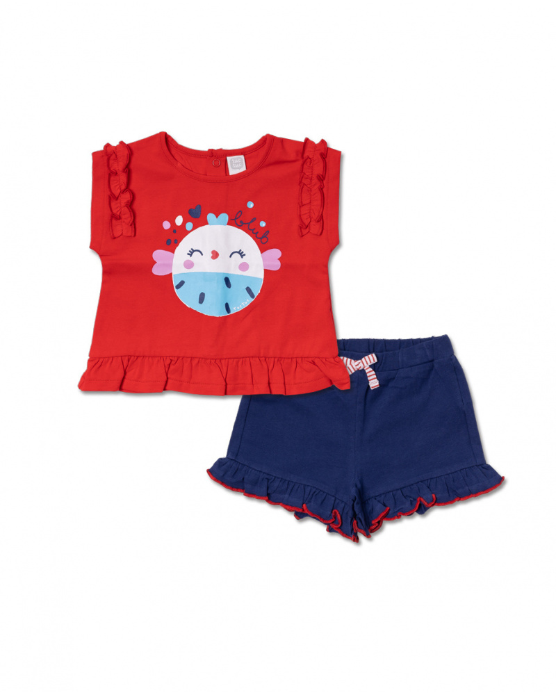 Ensemble tricot bleu rouge fille Blub