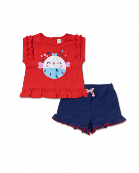 Ensemble tricot bleu rouge fille Blub Ensemble tricot bleu rouge fille Blub