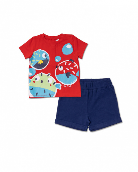 Ensemble tricot bleu rouge garçon Blub Ensemble tricot bleu rouge garçon Blub