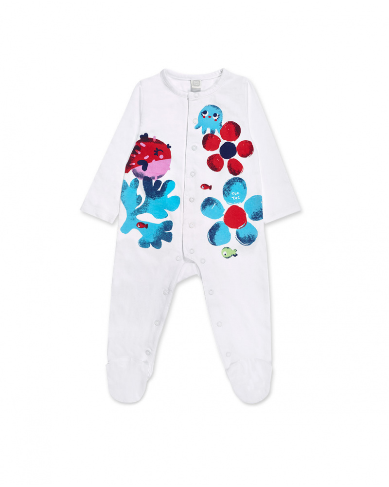 Barboteuse en maille blanche pour fille Blub