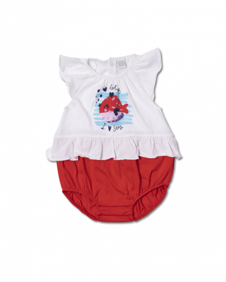 Barboteuse en maille rouge blanc pour fille Blub Barboteuse en maille rouge blanc pour fille Blub
