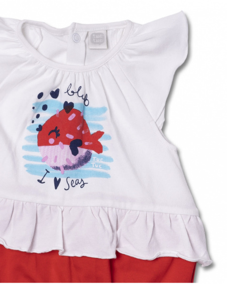 Barboteuse en maille rouge blanc pour fille Blub Barboteuse en maille rouge blanc pour fille Blub