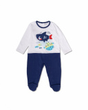 Barboteuse en maille bleu blanc pour garçon Blub Barboteuse en maille bleu blanc pour garçon Blub