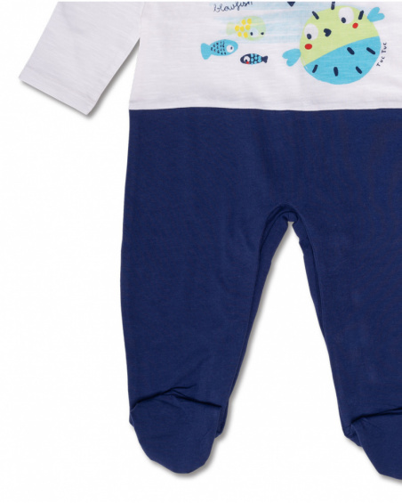 Barboteuse en maille bleu blanc pour garçon Blub Barboteuse en maille bleu blanc pour garçon Blub