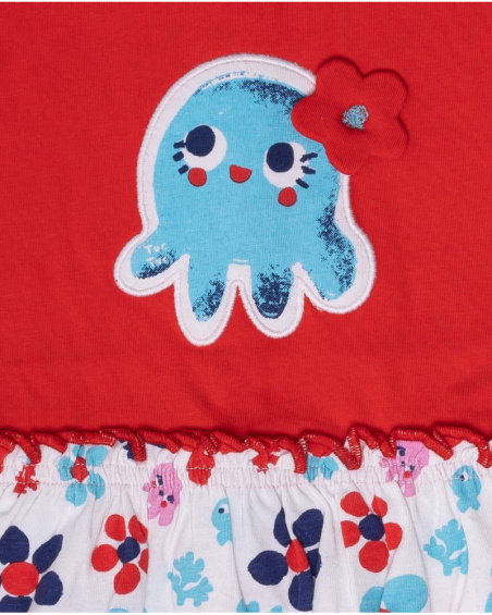 Robe en maille rouge avec imprimé pour fille Blub Robe en maille rouge avec imprimé pour fille Blub