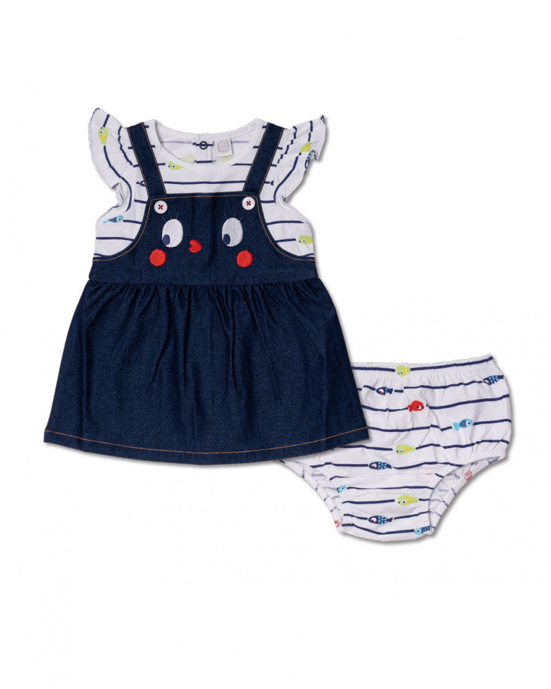 Robe en maille bleu blanc pour fille Blub