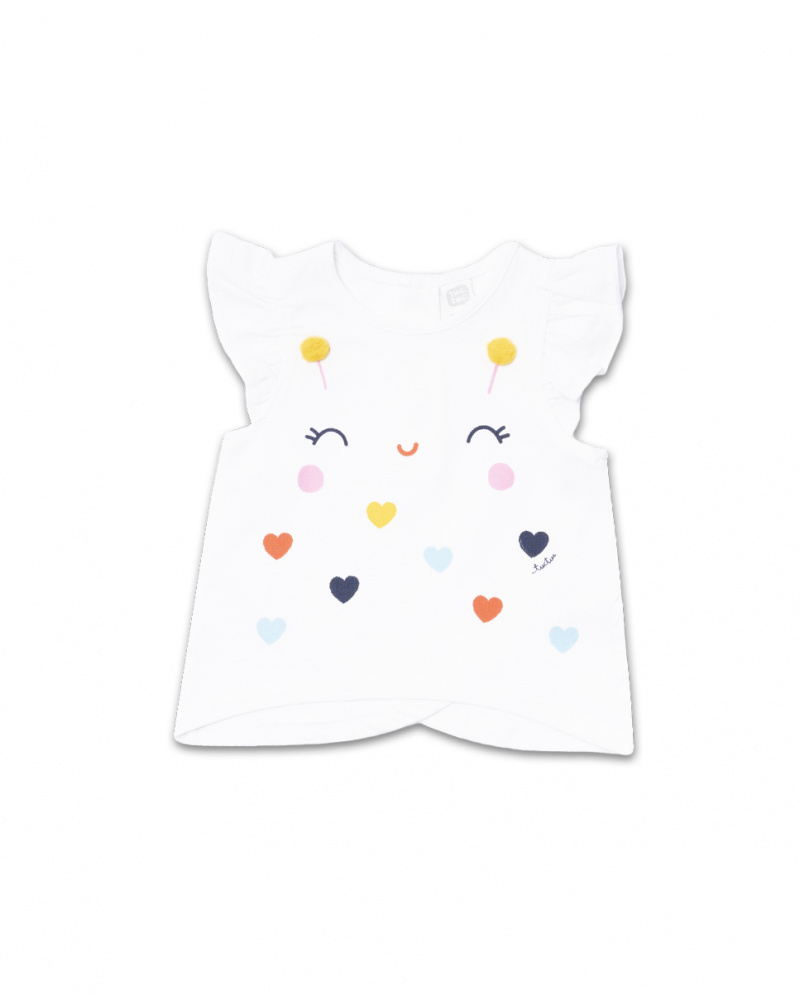 T-shirt blanc en maille à volants pour fille Tiny Critters