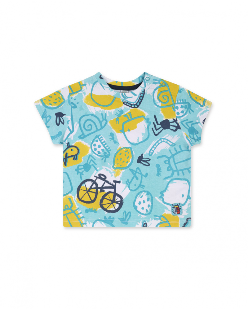 T-shirt bleu en maille imprimé Tiny Critters pour garçon