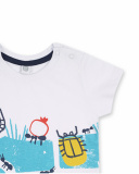 T-shirt en maille blanc et bleu pour garçon Tiny Critters T-shirt en maille blanc et bleu pour garçon Tiny Critters