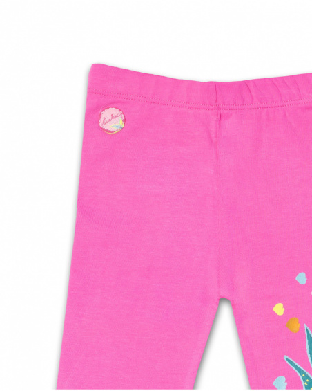Legging pirate en maille fuchsia coquillage fille Legging pirate en maille fuchsia coquillage fille