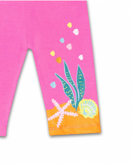 Legging pirate en maille fuchsia coquillage fille Legging pirate en maille fuchsia coquillage fille