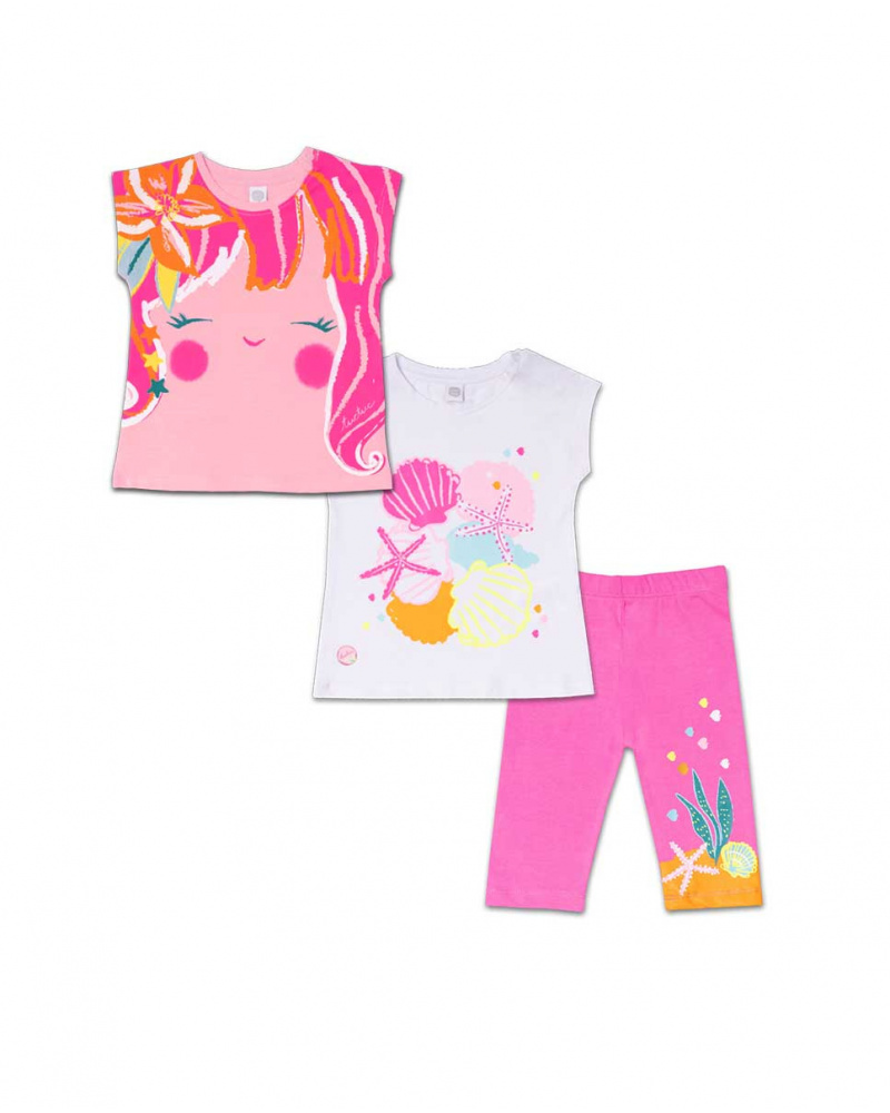 Ensemble tricot 3 pièces fille coquillage fuchsia