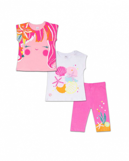 Ensemble tricot 3 pièces fille coquillage fuchsia Ensemble tricot 3 pièces fille coquillage fuchsia