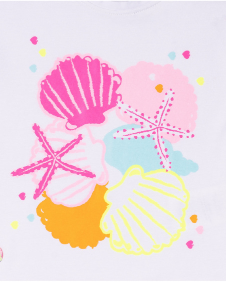 T-shirt en maille blanc imprimé coquillages pour fille T-shirt en maille blanc imprimé coquillages pour fille