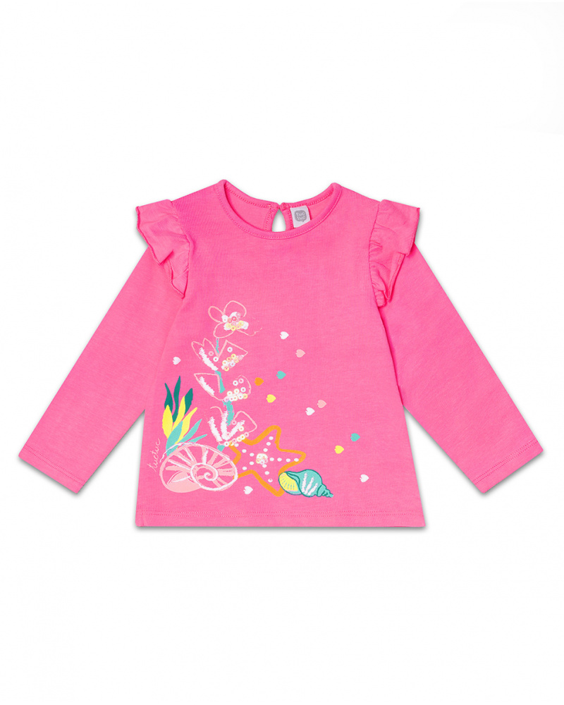 T-shirt long en maille fuchsia pour fille Seashell