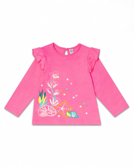 T-shirt long en maille fuchsia pour fille Seashell T-shirt long en maille fuchsia pour fille Seashell