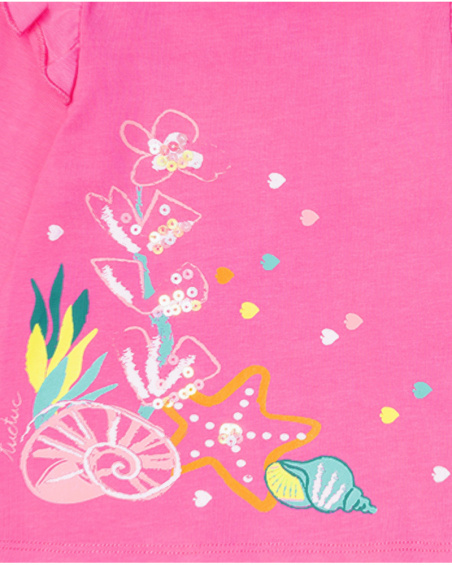 T-shirt long en maille fuchsia pour fille Seashell T-shirt long en maille fuchsia pour fille Seashell