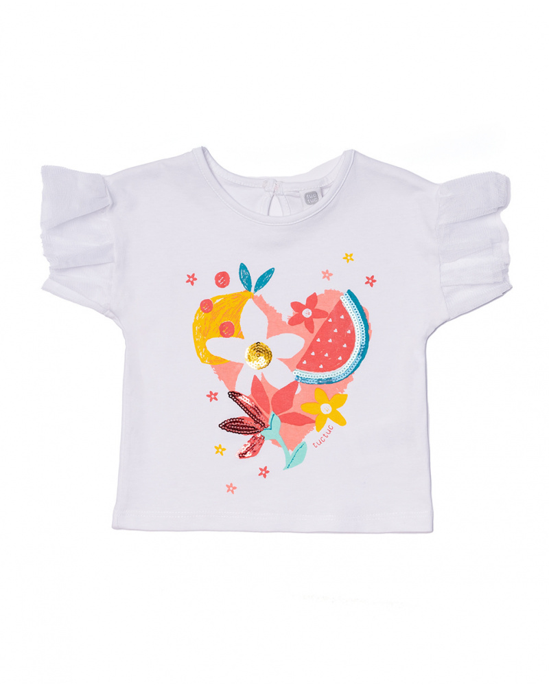 T-shirt blanc en maille à volants pour fille Juicy